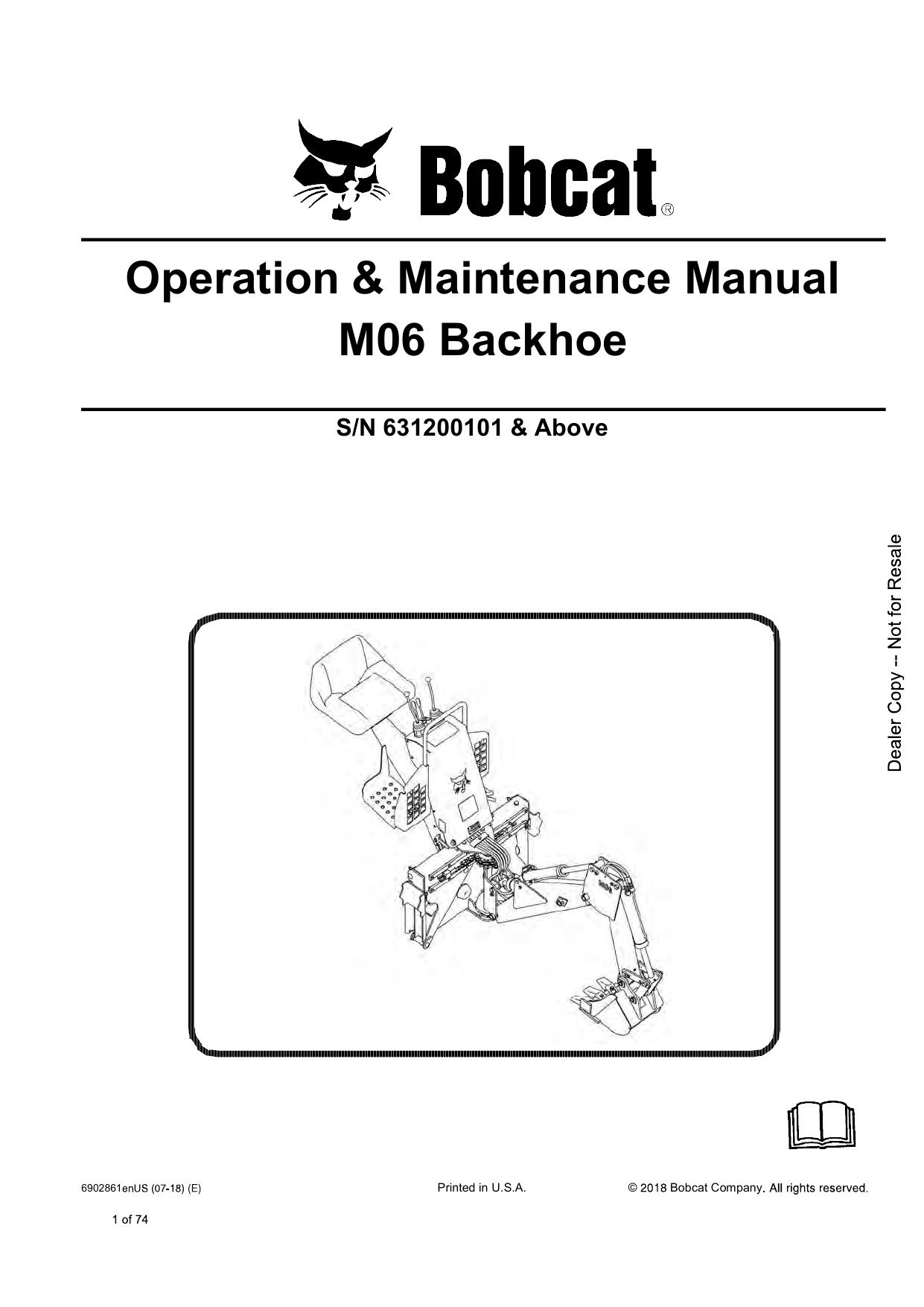 M06 BACKHOE Operation & Maintenance Manual Bobcat